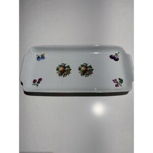 Naaman Israel Porcelain Fruit Serving Tray Rectangular Platter‎ White Gold Rim